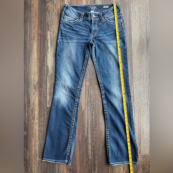 Silver Jeans Suki Surplus 17” Slim Bootcut Jeans Womens 29 x 33 Embroidered Dark - Picture 3 of 12